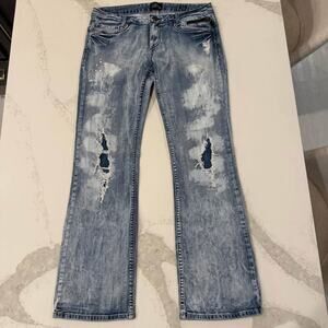 RF Rock LA Express Boot Cut Y2K Low Rise Distressed Denim Jeans Womens 12 Grunge